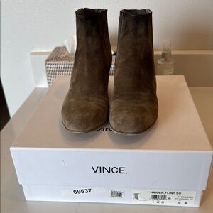 Vince Brown Suede Ankle Booties with Side Zipper